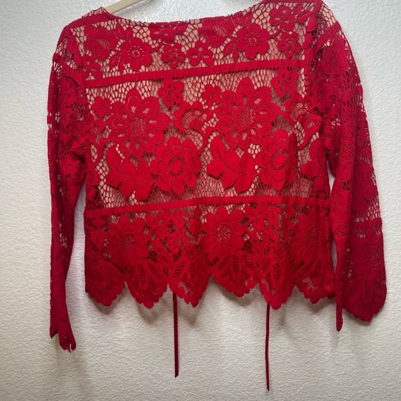 For Love and Lemons Gianna red lace top crop with attached lining Sz small - Picture 2 of 12